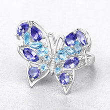 Load image into Gallery viewer, 3.60 Carat Genuine Tanzanite and Swiss Blue Topaz .925 Sterling Silver Ring
