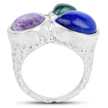 Load image into Gallery viewer, 11.23 Carat Genuine Malachite, Charolite And Lapis .925 Sterling Silver Ring
