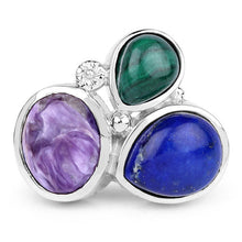 Load image into Gallery viewer, 11.23 Carat Genuine Malachite, Charolite And Lapis .925 Sterling Silver Ring
