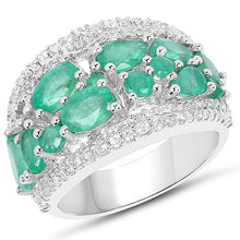 Load image into Gallery viewer, 3.27 Carat Genuine Emerald and White Zircon .925 Sterling Silver Ring
