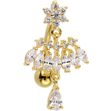 Load image into Gallery viewer, Clear CZ Gold Tone Chandelier Top Mount Dangle Belly Ring
