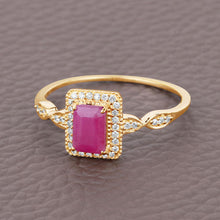 将图片加载到图库查看器，0.75 Carat Genuine Ruby and White Diamond 14K Yellow Gold Ring
