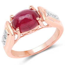 Load image into Gallery viewer, 14K Rose Gold Plated 4.71 Carat Genuine Glass Filled Ruby and White Topaz .925 Sterling Silver Ring
