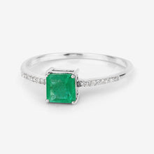 Load image into Gallery viewer, 0.64 Carat Genuine Zambian Emerald and White Diamond 14K White Gold Ring
