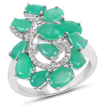 Load image into Gallery viewer, 3.57 Carat Genuine Emerald and White Diamond .925 Sterling Silver Ring

