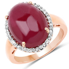 Load image into Gallery viewer, 14K Rose Gold Plated 16.69 Carat Genuine Glass Filled Ruby and White Topaz .925 Sterling Silver Ring
