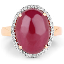 Load image into Gallery viewer, 14K Rose Gold Plated 16.69 Carat Genuine Glass Filled Ruby and White Topaz .925 Sterling Silver Ring
