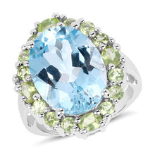 将图片加载到图库查看器，12.77 Carat Genuine Blue Topaz and Peridot .925 Sterling Silver Ring
