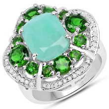 Load image into Gallery viewer, 5.49 Carat Genuine Emerald, Chrome Diopside and White Diamond .925 Sterling Silver Ring
