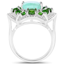 Load image into Gallery viewer, 5.49 Carat Genuine Emerald, Chrome Diopside and White Diamond .925 Sterling Silver Ring
