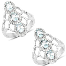 Load image into Gallery viewer, 1.54 Carat Genuine Aquamarine and White Zircon .925 Sterling Silver Ring
