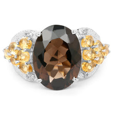 Load image into Gallery viewer, 9.74 Carat Genuine Smoky Quartz, Citrine &amp; White Topaz .925 Sterling Silver Ring
