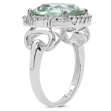 Load image into Gallery viewer, 5.86 Carat Genuine Green Amethyst and Green Diamond .925 Sterling Silver Ring
