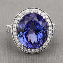 Load image into Gallery viewer, 18.50 Carat Genuine Tanzanite and White Diamond 18K White Gold Ring
