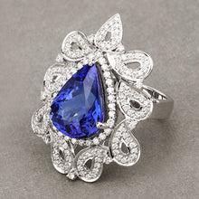 Load image into Gallery viewer, 11.68 Carat Genuine Tanzanite and White Diamond 18K White Gold Ring

