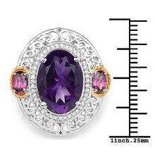 将图片加载到图库查看器，5.58 Carat Genuine Amethyst, Rhodolite and White Diamond 14K Yellow Gold with .925 Sterling Silver Ring
