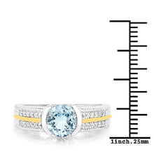 将图片加载到图库查看器，1.37 Carat Genuine Aquamarine and White Diamond 14K Yellow Gold with .925 Sterling Silver Ring
