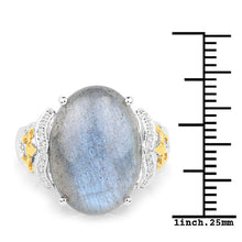 Load image into Gallery viewer, 10.56 Carat Genuine Labradorite and White Diamond 14K Yellow Gold with .925 Sterling Silver Ring
