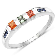将图片加载到图库查看器，0.68 Carat Genuine Multi Sapphire .925 Sterling Silver Ring
