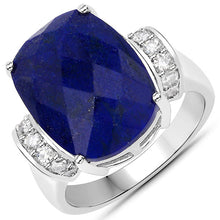 将图片加载到图库查看器，9.35 Carat Genuine Lapis and White Diamond .925 Sterling Silver Ring

