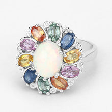 Load image into Gallery viewer, 3.92 Carat Genuine Ethiopian Opal, Multi Sapphire and White Diamond .925 Sterling Silver Ring
