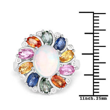 Load image into Gallery viewer, 3.92 Carat Genuine Ethiopian Opal, Multi Sapphire and White Diamond .925 Sterling Silver Ring
