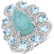 将图片加载到图库查看器，5.23 Carat Genuine Aquamarine and White Diamond .925 Sterling Silver Ring
