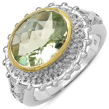 将图片加载到图库查看器，Two Tone Plated 4.16 Carat Genuine Green Amethyst &amp; White Topaz .925 Sterling Silver Ring
