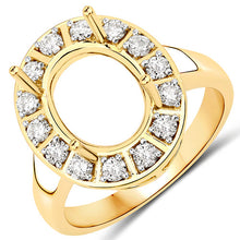 将图片加载到图库查看器，0.42 Carat Genuine White Diamond 14K Yellow Gold Semi Mount Ring - holds 11x9mm Oval Gemstone
