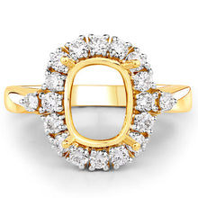 Load image into Gallery viewer, 0.54 Carat Genuine White Diamond 14K Yellow Gold Semi Mount Ring - holds 9x7mm Cushion Gemstone
