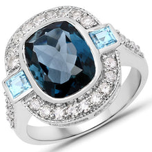 Load image into Gallery viewer, "5.27 Carat Genuine London Blue Topaz, Swiss Blue Topaz and White Diamond .925 Sterling Silver Ring
