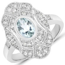 Load image into Gallery viewer, 1.02 Carat Genuine Aquamarine and White Topaz .925 Sterling Silver Ring
