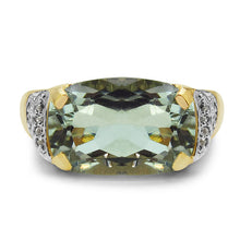 Load image into Gallery viewer, 14K Yellow Gold Plated 6.81 Carat Genuine Green Amethyst &amp; White Topaz .925 Sterling Silver Ring
