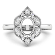 将图片加载到图库查看器，0.20 Carat Genuine White Diamond 14K White Gold Semi Mount Ring - holds 8x6mm Oval Gemstone
