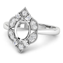 将图片加载到图库查看器，0.20 Carat Genuine White Diamond 14K White Gold Semi Mount Ring - holds 8x6mm Oval Gemstone
