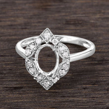 将图片加载到图库查看器，0.20 Carat Genuine White Diamond 14K White Gold Semi Mount Ring - holds 8x6mm Oval Gemstone
