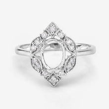 将图片加载到图库查看器，0.20 Carat Genuine White Diamond 14K White Gold Semi Mount Ring - holds 8x6mm Oval Gemstone
