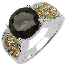 Load image into Gallery viewer, 3.78 Carat Genuine Smoky Quartz &amp; Citrine .925 Sterling Silver Ring
