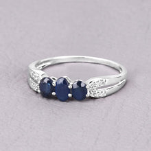 将图片加载到图库查看器，0.73 Carat Genuine Blue Sapphire and White Diamond 14K White Gold Ring
