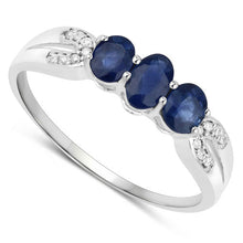 将图片加载到图库查看器，0.73 Carat Genuine Blue Sapphire and White Diamond 14K White Gold Ring
