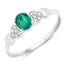 将图片加载到图库查看器，0.36 Carat Genuine Zambian Emerald and White Diamond 14K White Gold Ring
