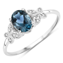 Load image into Gallery viewer, 0.93 Carat Genuine London Blue Topaz and White Diamond 14K White Gold Ring

