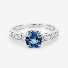 将图片加载到图库查看器，1.90 Carat Genuine Blue Sapphire and White Diamond 14K White Gold Ring
