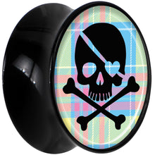Load image into Gallery viewer, Black Acrylic Pink Green Plaid Heart Skull Saddle Plug Set 18mm
