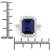 Load image into Gallery viewer, 3.70 Carat Genuine Iolite and White Diamond 14K White Gold Ring
