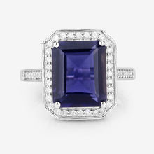 Load image into Gallery viewer, 3.70 Carat Genuine Iolite and White Diamond 14K White Gold Ring
