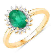 Load image into Gallery viewer, 1.34 Carat Genuine Zambian Emerald and White Diamond 14K Yellow Gold Ring
