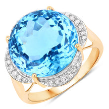Load image into Gallery viewer, 12.69 Carat Genuine Swiss Blue Topaz and White Diamond 14K Yellow Gold Ring
