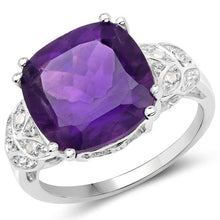 Load image into Gallery viewer, 5.87 Carat Genuine Amethyst and White Diamond .925 Sterling Silver Ring
