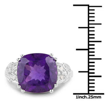 Load image into Gallery viewer, 5.87 Carat Genuine Amethyst and White Diamond .925 Sterling Silver Ring

